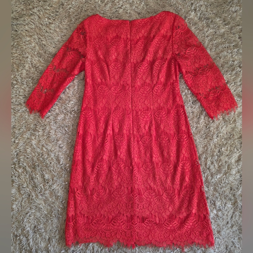Jessica Howard 3/4 Sleeve Lined Lace Dress Coral Women’s Size 6 - Picture 4 of 5